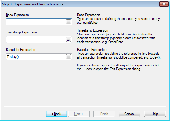 The Time Chart Wizard, step 3: Expression and time references