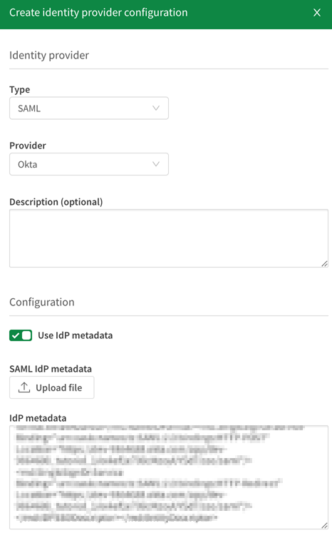 Deelvenster IdP-configuratie.