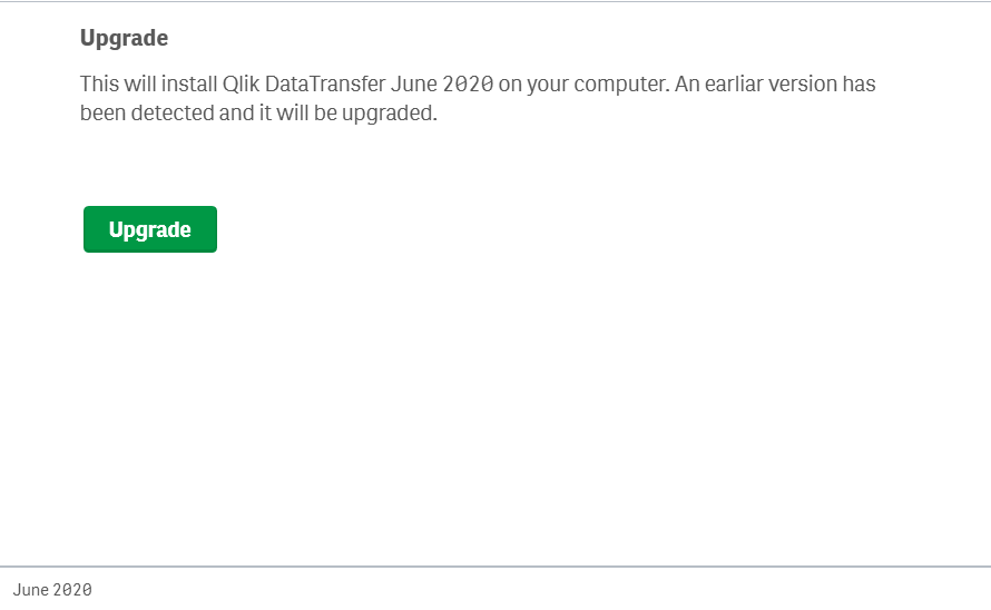 Janela Upgrade do QlikDataTransfer