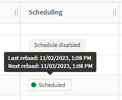 Captura de tela da coluna Programação com status e dica de ferramenta