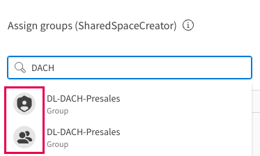 Uma captura de tela de dois grupos com o mesmo nome, mas com ícones diferentes.