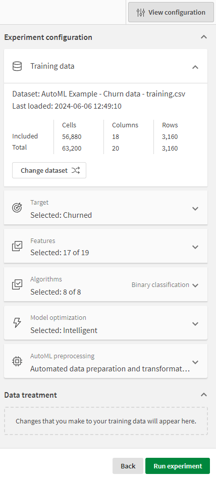 Painel de personalização expandido em um experimento de ML