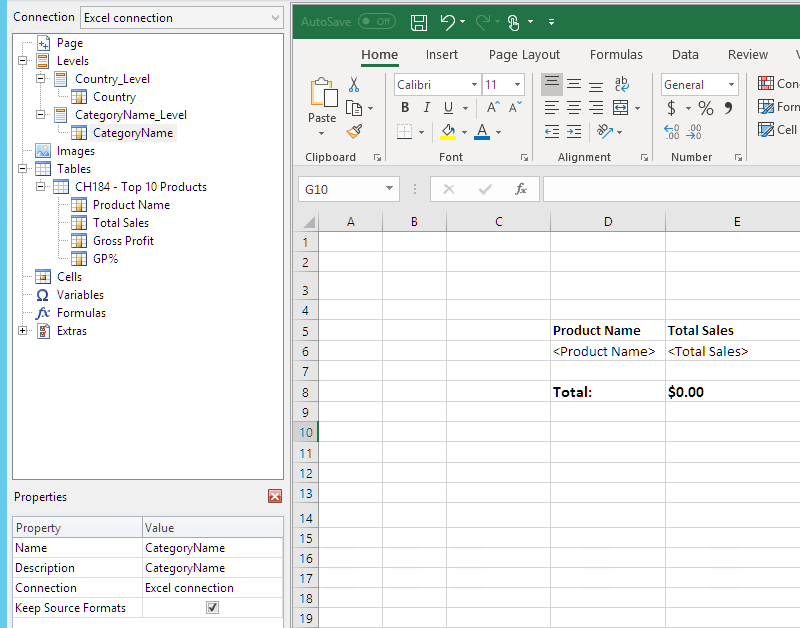 Template with one table and a total added.