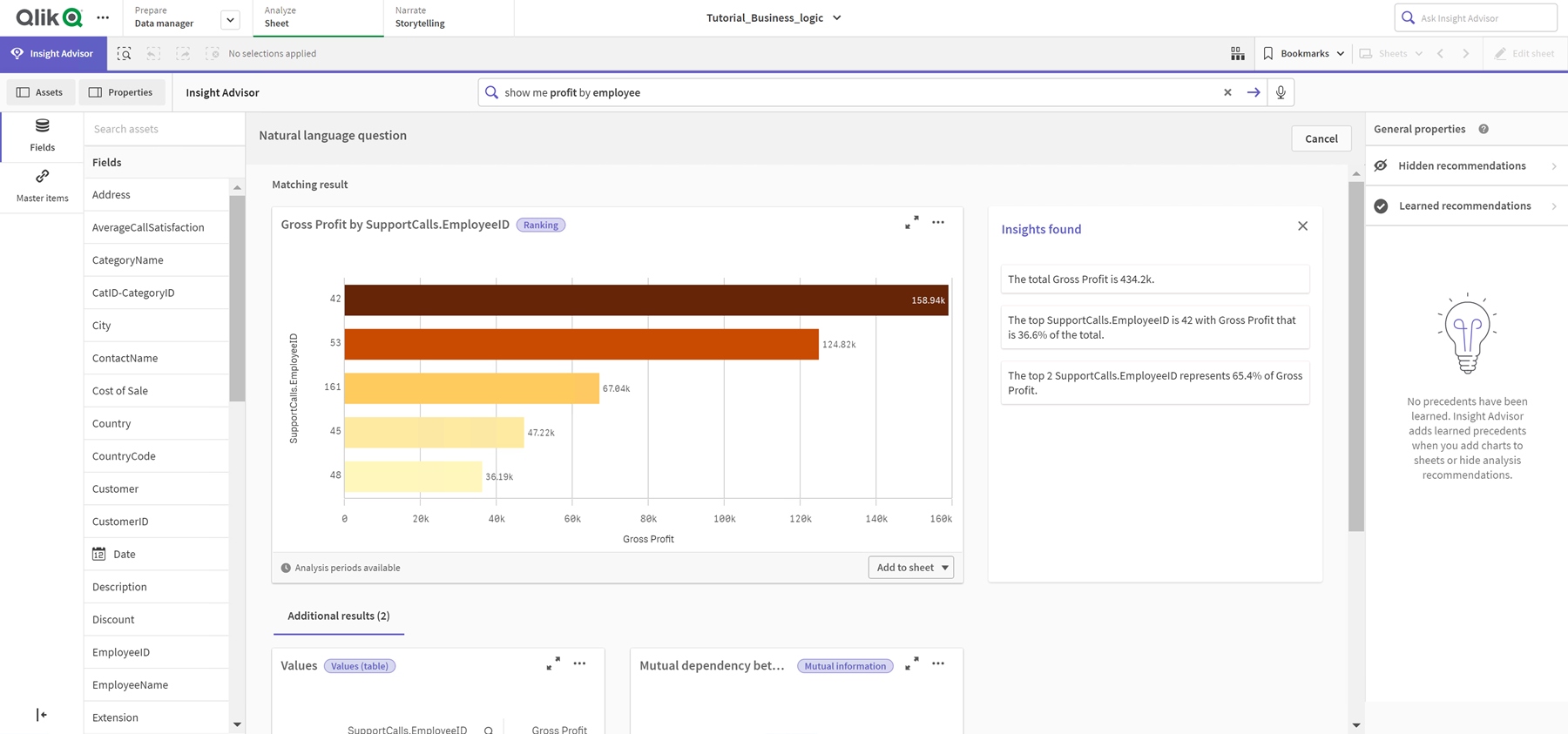 Resultados de insights para "mostrar lucro por funcionário".