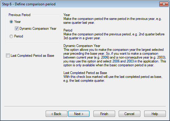 The Time Chart Wizard, step 6: Define comparison period