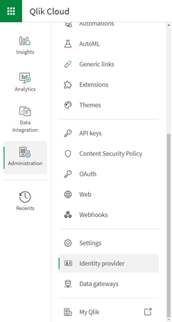 Välj Administration i navigeringsmenyn och välj Identitetsleverantör
