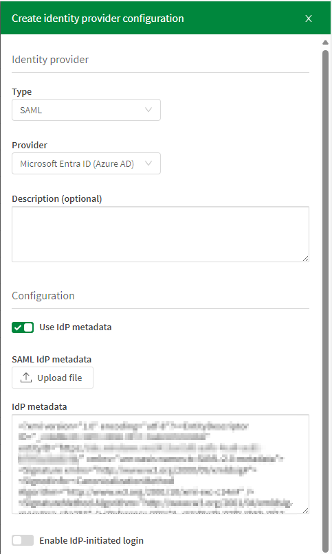 IdP-konfigurationsruta.