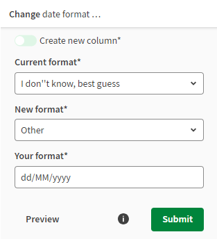 Geöffnetes Menü „Change Date Format (Datumsformat ändern)“