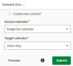 Geöffnetes Menü „Convert Date (Datum konvertieren)“