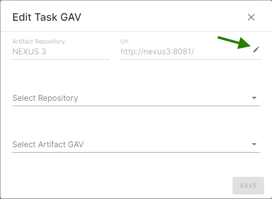 Seite „Edit task GAV (Task-GAV bearbeiten)“ mit hervorgehobenem Stift-Symbol.