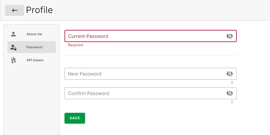 Registerkarte „Password“ (Passwort).