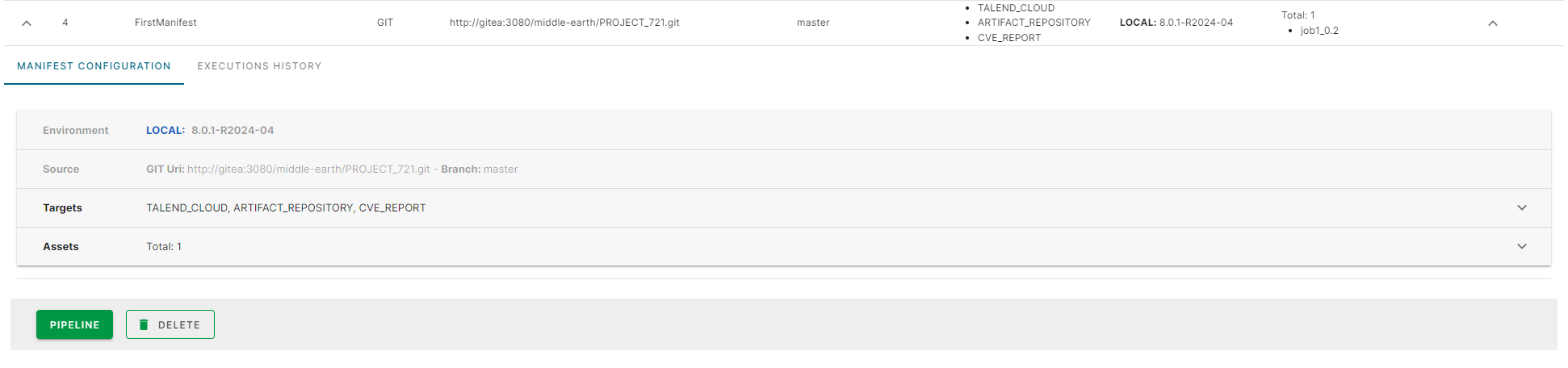 Registerkarte „Manifest Configuration (Manifestkonfiguration)“.