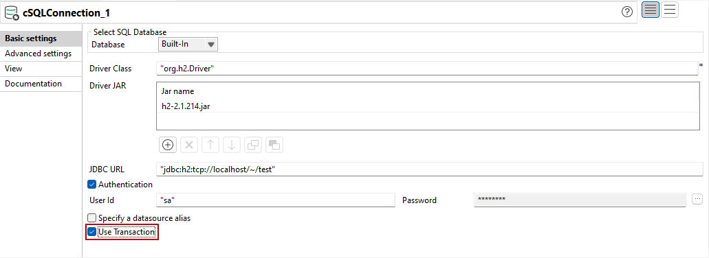 Ansicht Basic settings (Grundlegende Einstellungen) von cSQLConnection.