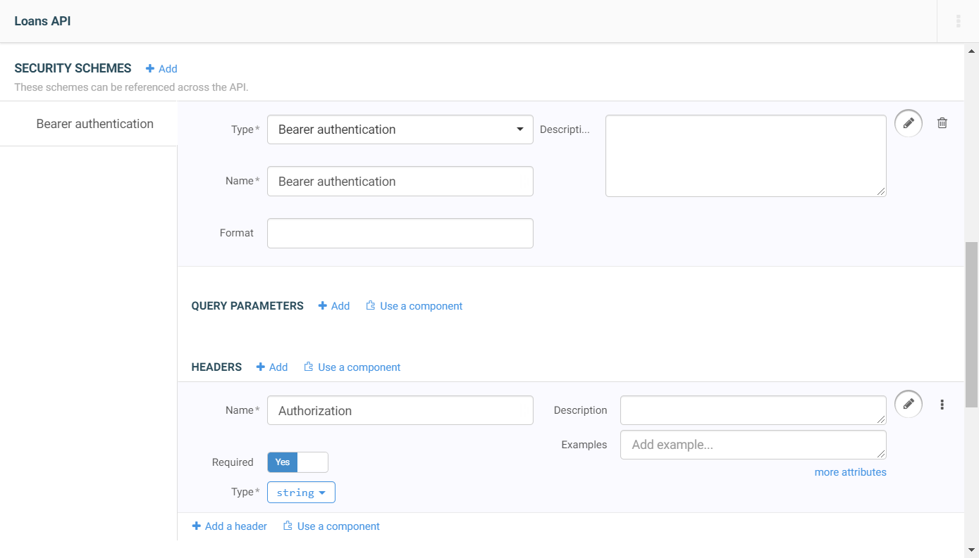 SECURITY SCHEMES section of the Loans API.