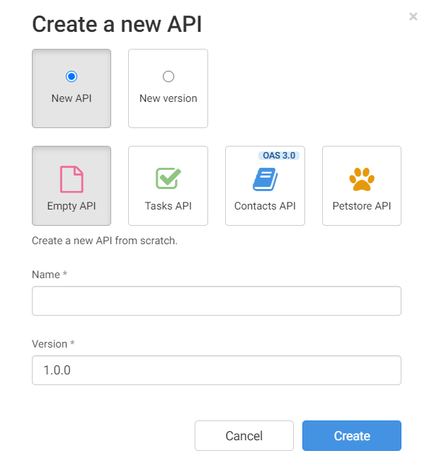 Create an API dialog box.