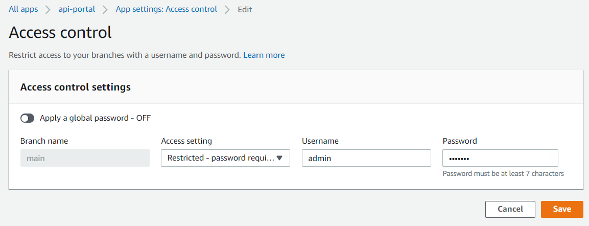 Access control page.