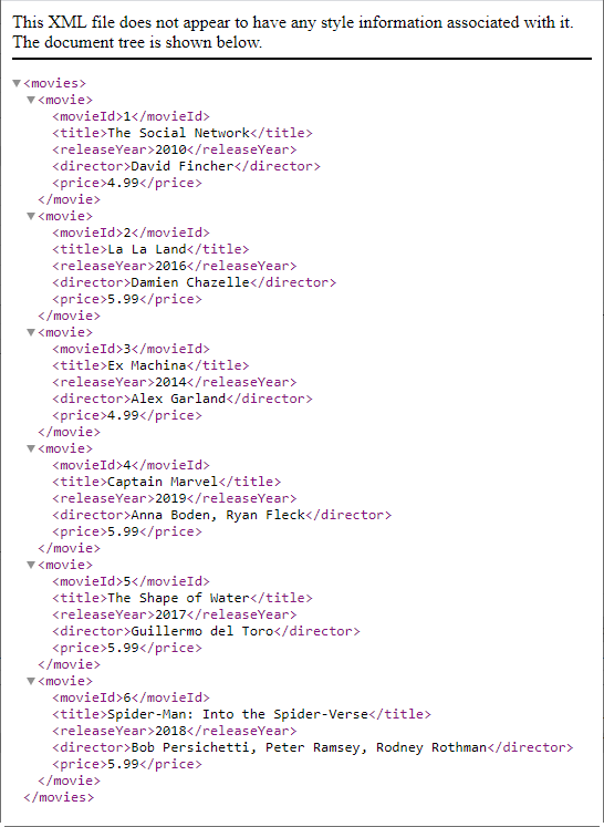 Content of the response in XML.