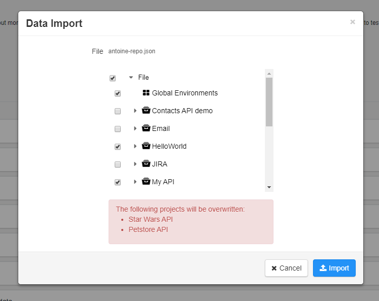 Data Import dialog box.