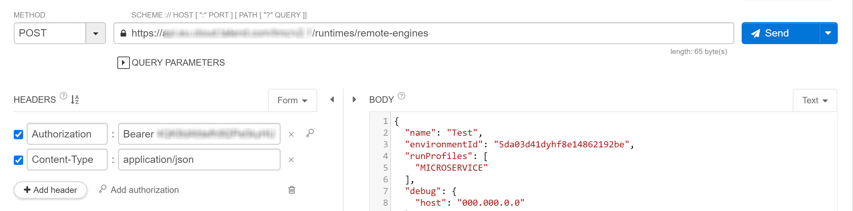 Example of a personal access token specified in Talend Cloud API Tester.