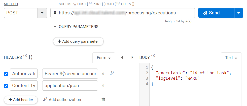 The POST method is selected and the user management endpoint to be used is specified.