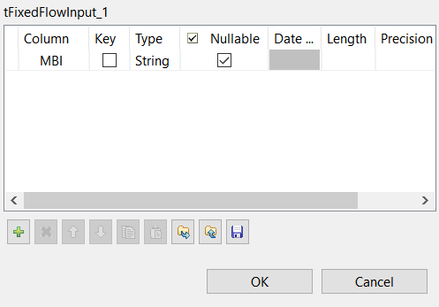 Schema of the tFixedFlowInput component.