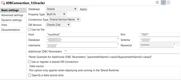 tOracleConnection configuration.