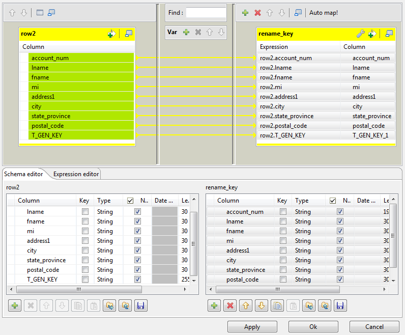 Configuration of the tMap component.