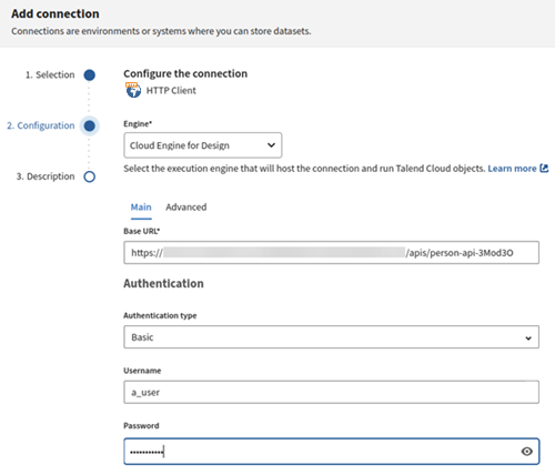 Configuration of a new HTTP Client connection.