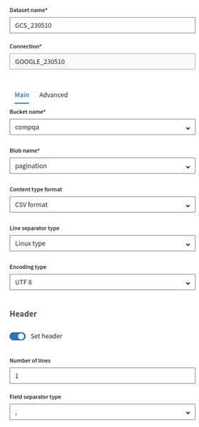 Configuration of a new Google Cloud Storage dataset.