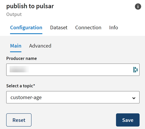 Configuration tab of the destination item.