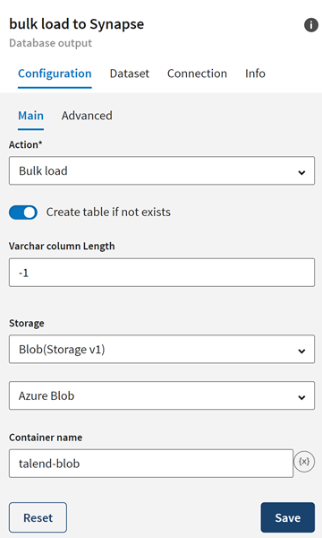 Configuration tab of the destination item.