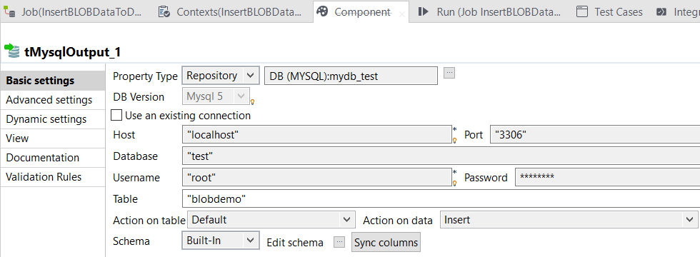 Screenshot of the component basic settings.