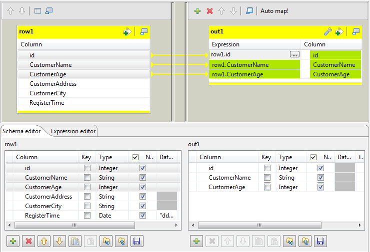 Screenshot of the column mappings.