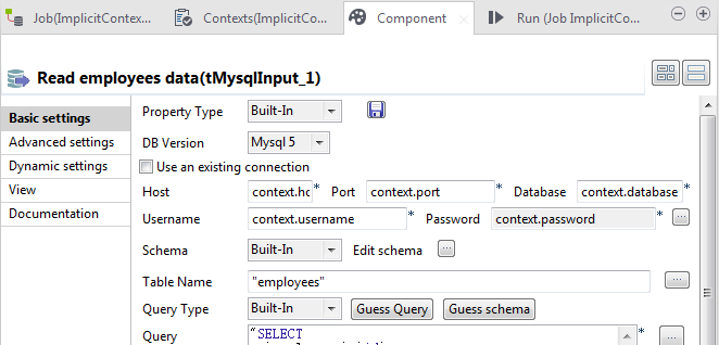 Screenshot of the component basic settings.