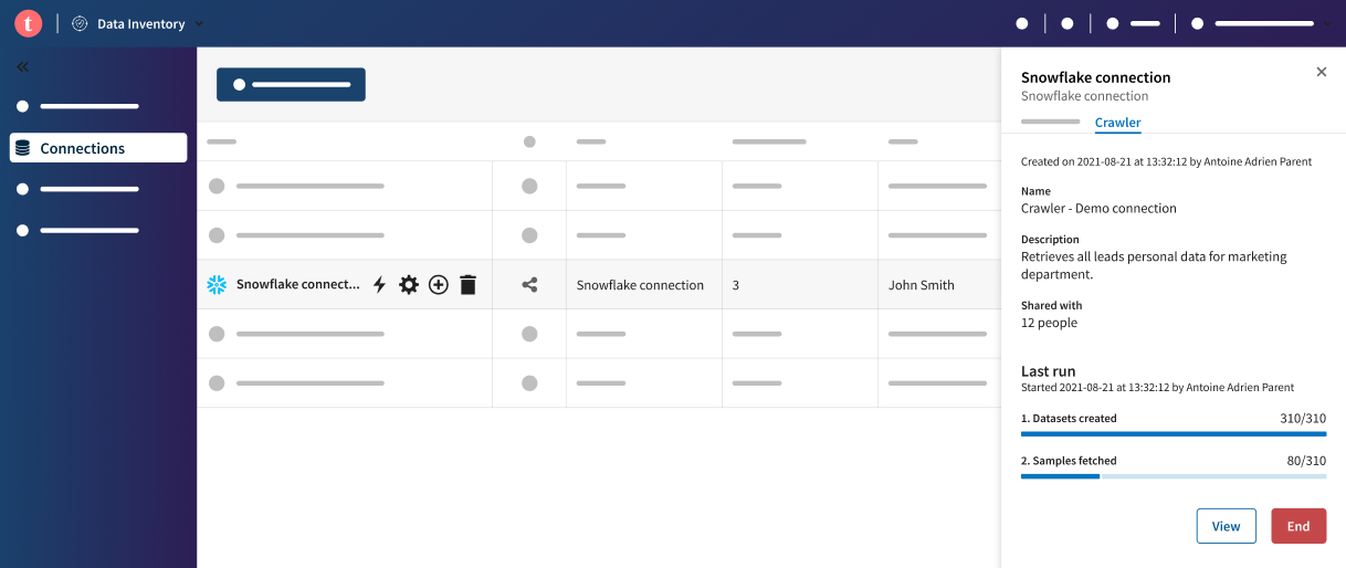 Crawler tab with the progress of the dataset creation.