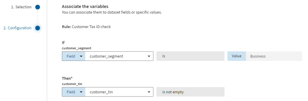 Association of the variables to the fields.