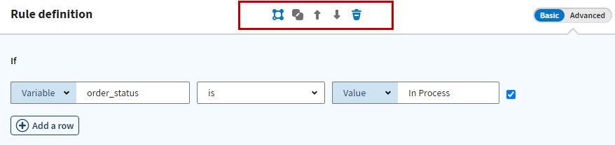 Location of the icons to manage rows in basic mode.