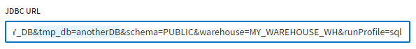 The JDBC URL field with the &tmp_db= parameter.