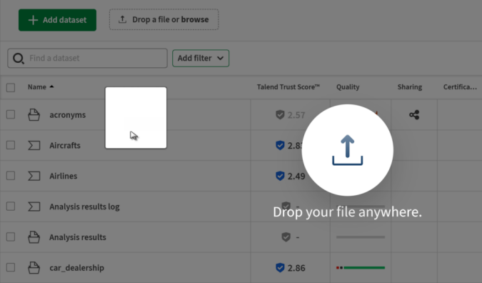 Screen allowing you to drop your local file in your Cloud app.