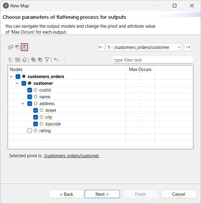 Propagate primitive fields selection to next suitable outputs option highlighted in the New Map dialog box.