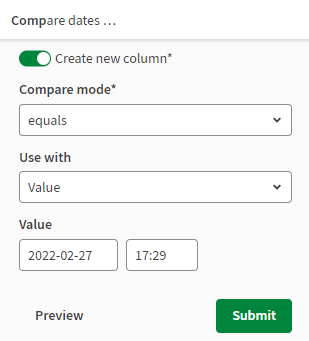 Compare dates menu opened.