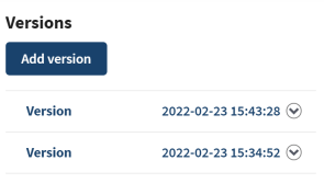 Versions panel opened with two version numbers.