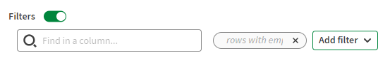 A rows with empty values filter is applied on the dataset.