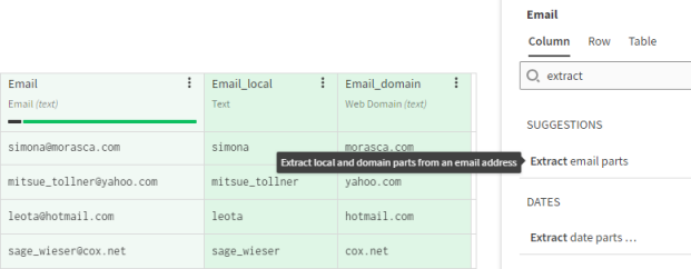 Extract email parts function highlighted.