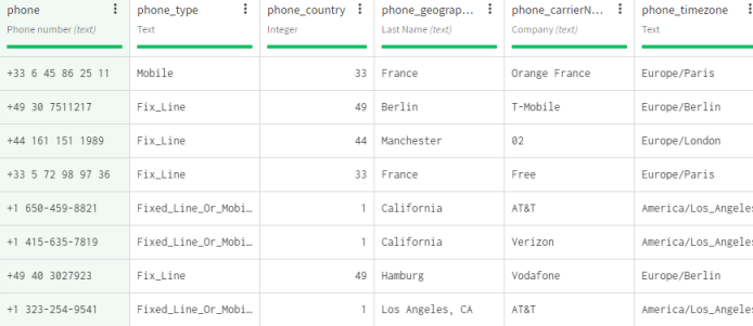 Dataset containing basic customer information extracted from the phone number.