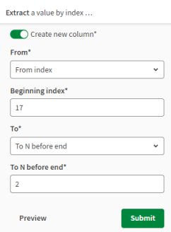 Extract a value by index panel opened.