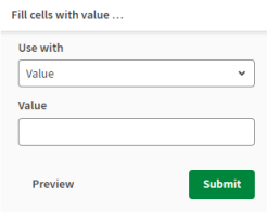 Fill cells with value panel opened.