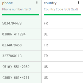 Dataset containing customer information with formatted phone numbers.