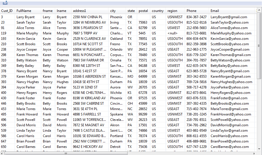 List of the invalid rows from the Data Explorer perspective.