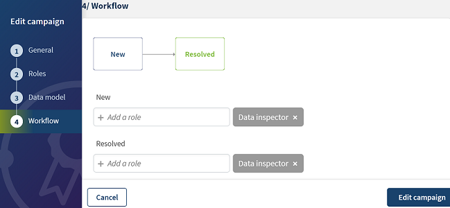 Overview of the Workflow step to create a Merging campaign.